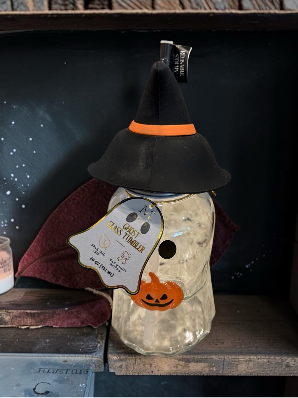 Halloween glass ghost tumbler